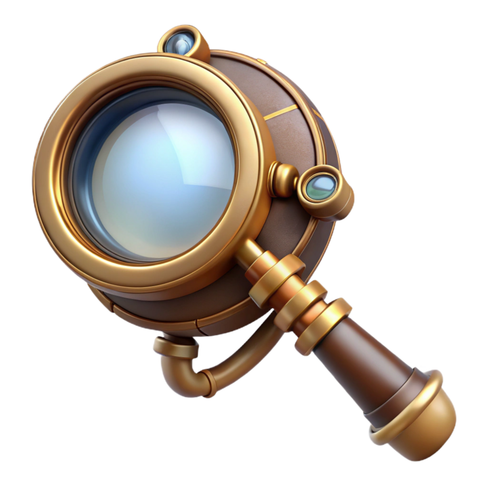 magnificent modern Steampunk monocle with a brass frame and a magnifying glass high quality png