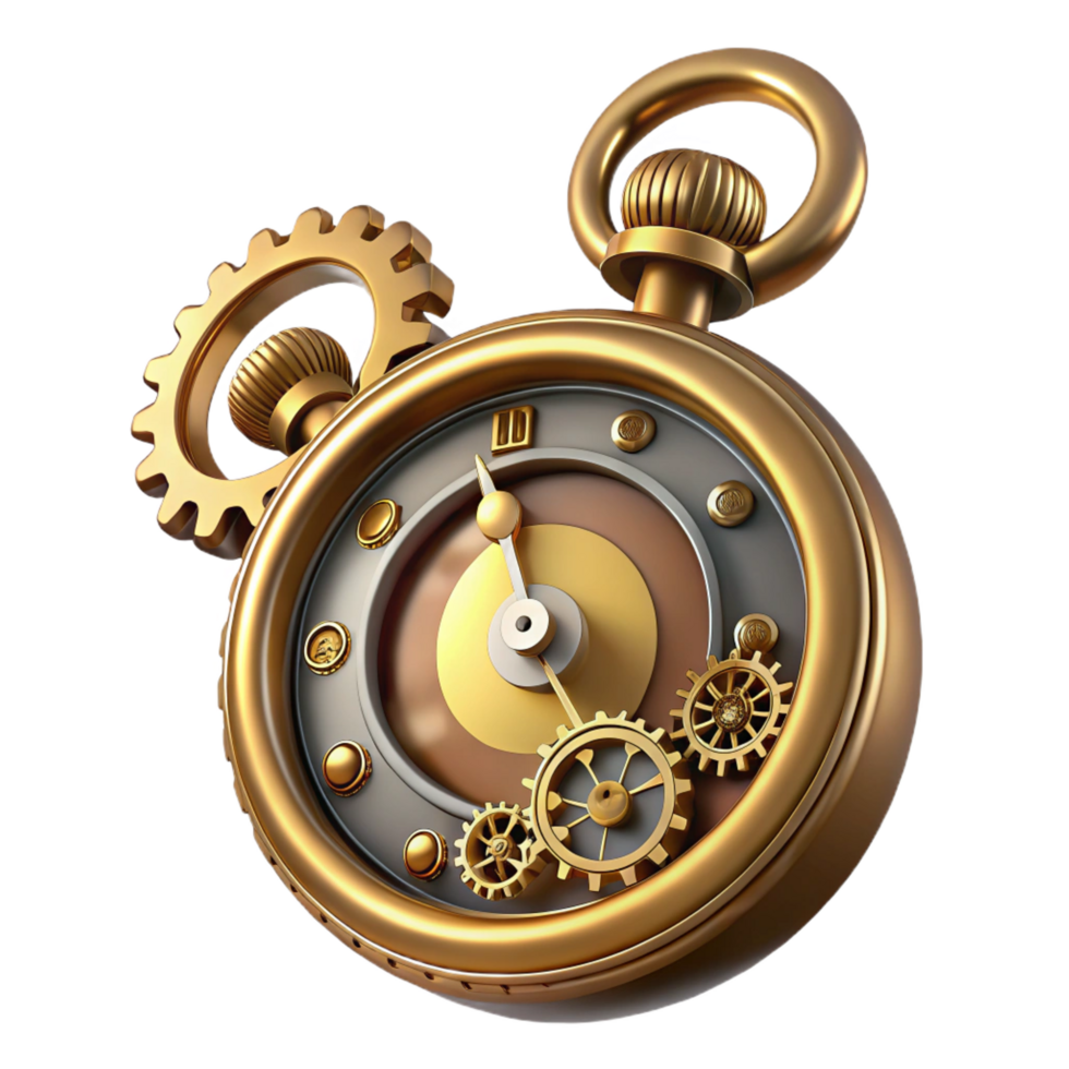 wonderful modern Steampunk pocket watch with exposed gears and Roman numerals premium png