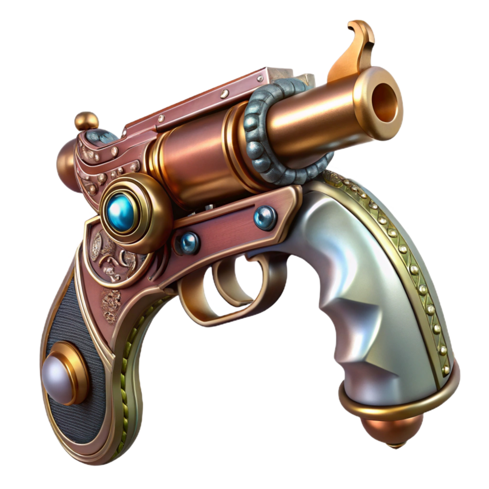 serene minimalist Steampunk pistol with ornate engravings and a pearl handle exclusive png