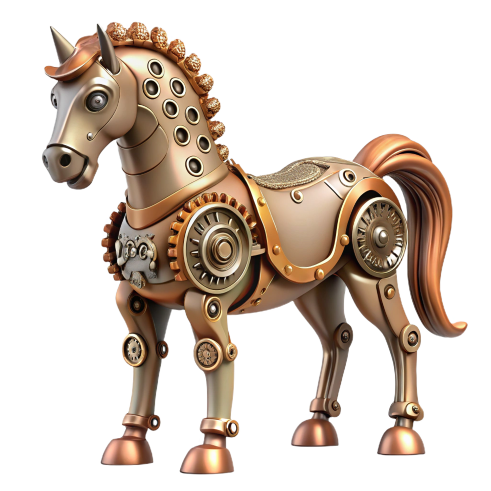 extraordinary minimalist Steampunk horse crafted from gears and clockwork parts detailed png