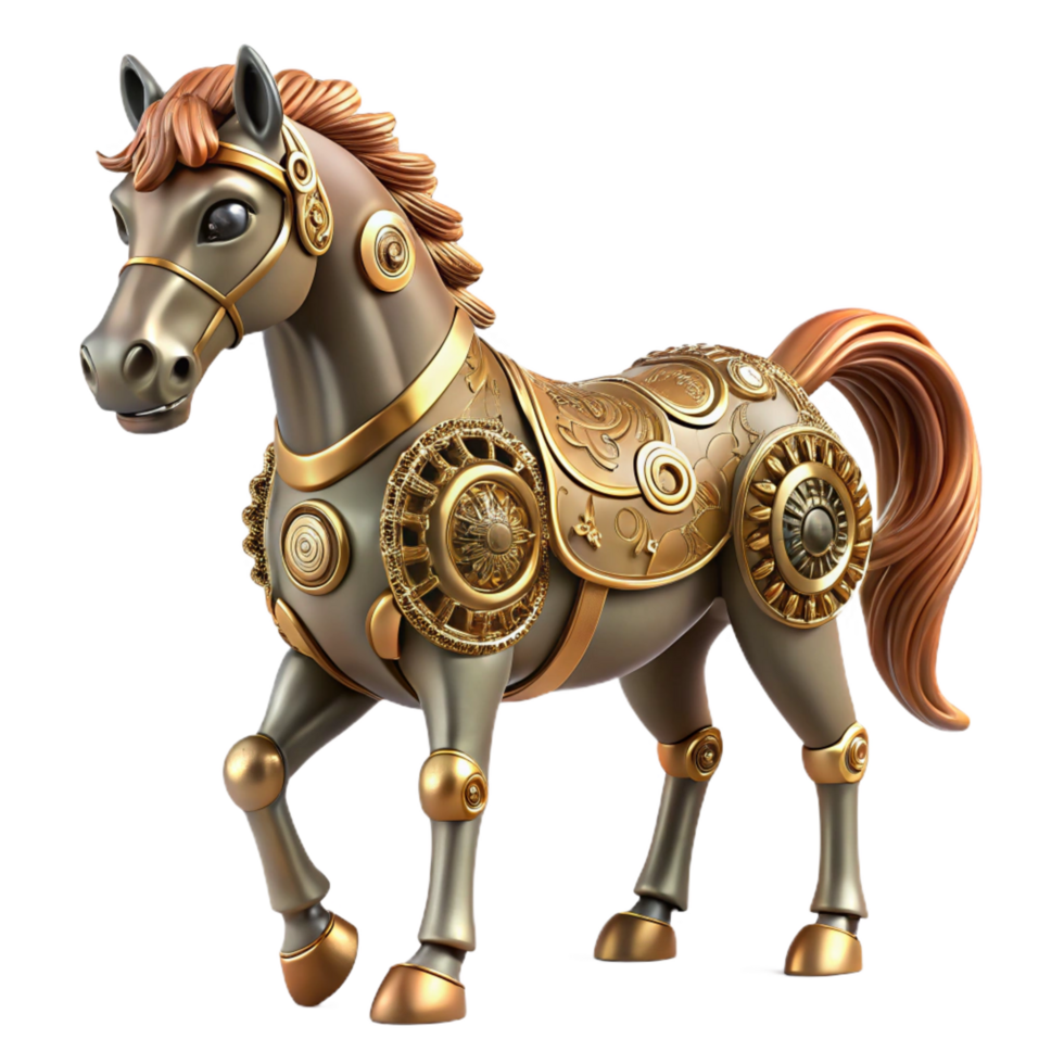 dramatic classic Steampunk horse crafted from gears and clockwork parts genuine png