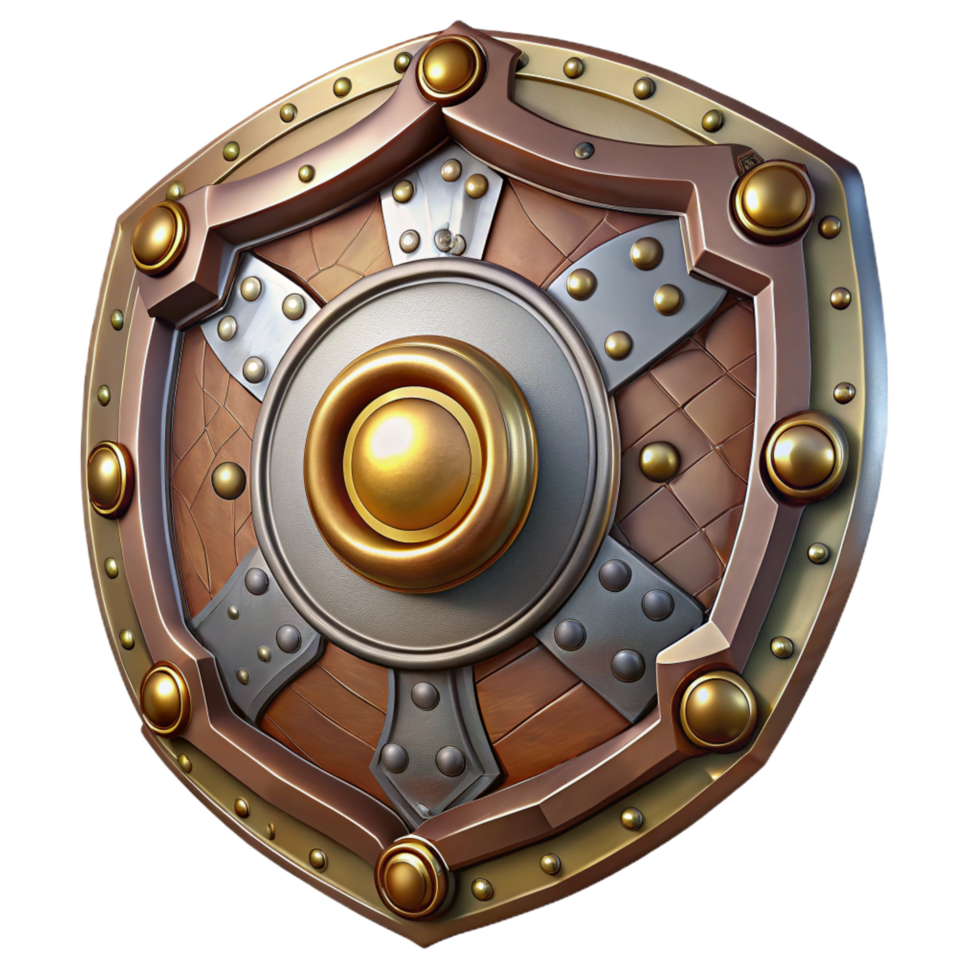 wonderful modern Steampunk shield with metal plating and intricate designs professional png