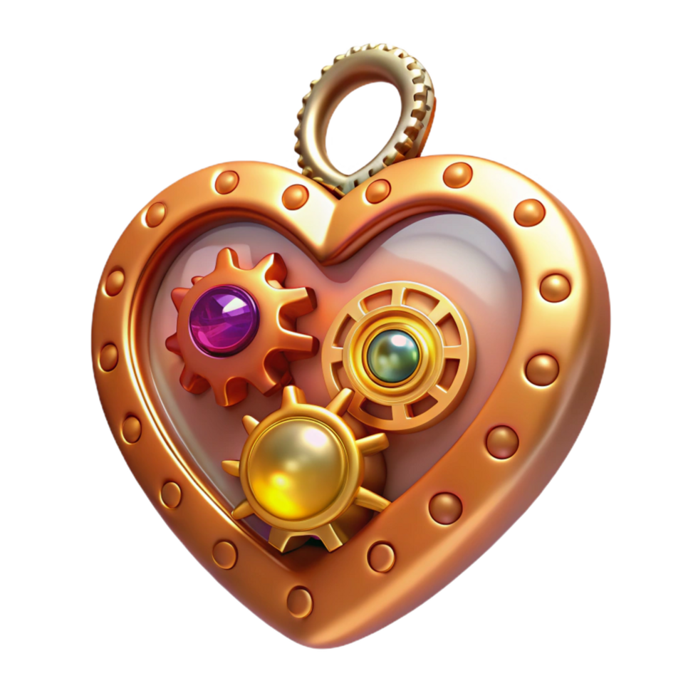 magnificent vintage Steampunk heart pendant with gears and crystals high resolution png