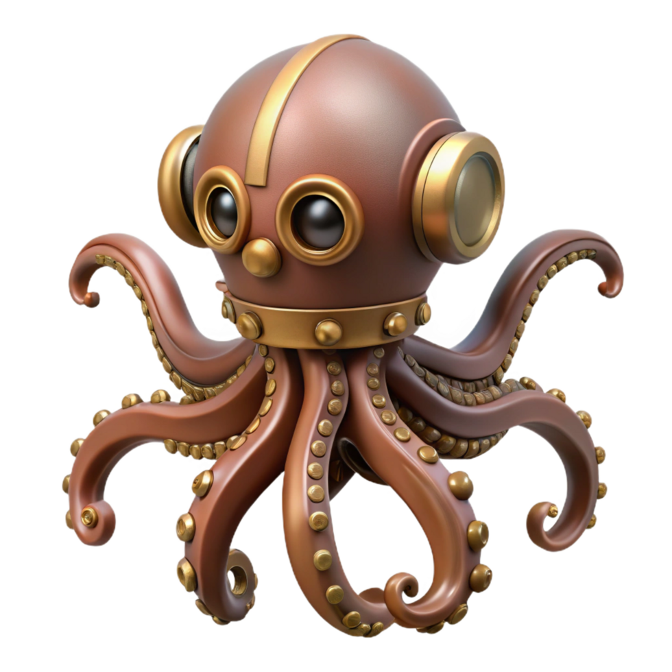 serene rustic Steampunk octopus automaton with articulated tentacles professional png