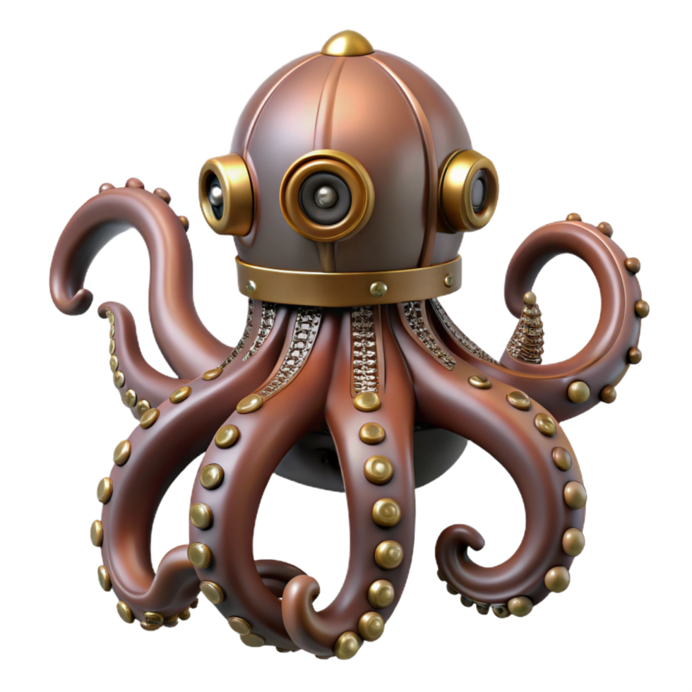 dramatic abstract Steampunk octopus automaton with articulated tentacles 4K png