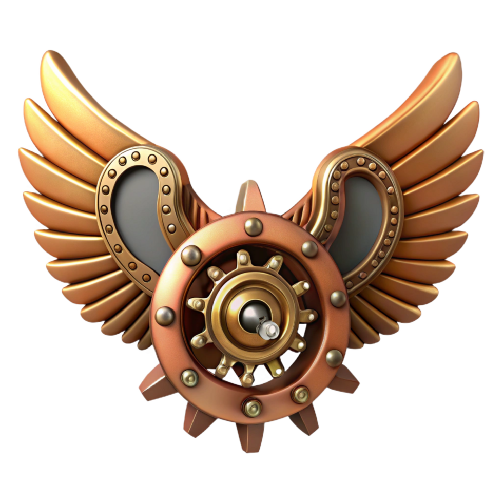 vibrant rustic Steampunk wings crafted from gears, clockwork, and leather high resolution png
