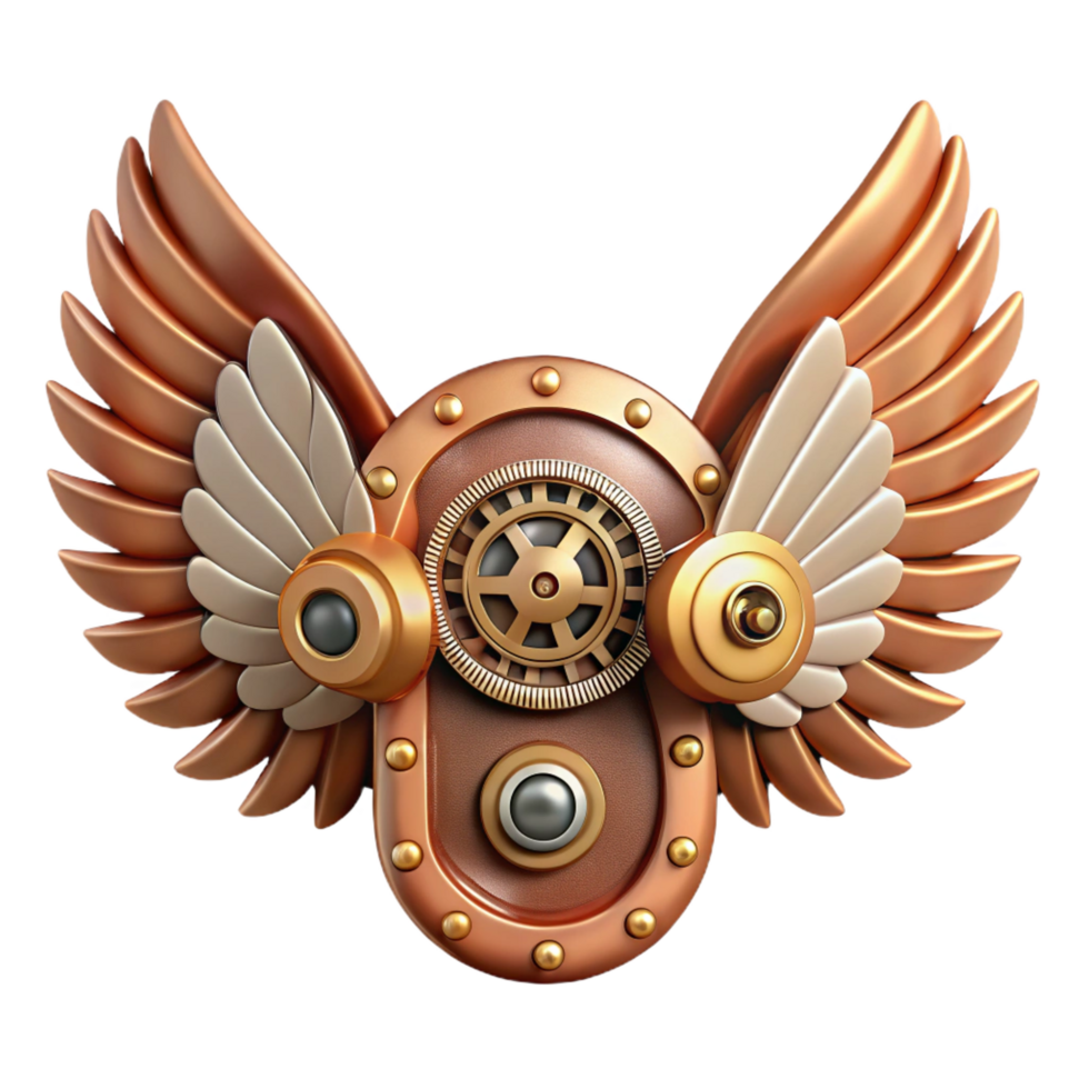serene creative Steampunk wings crafted from gears, clockwork, and leather detailed png