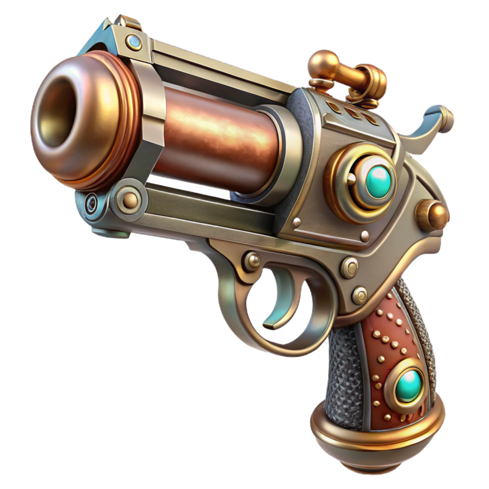 wonderful rustic Steampunk pistol with intricate engravings and a pearl handle original png