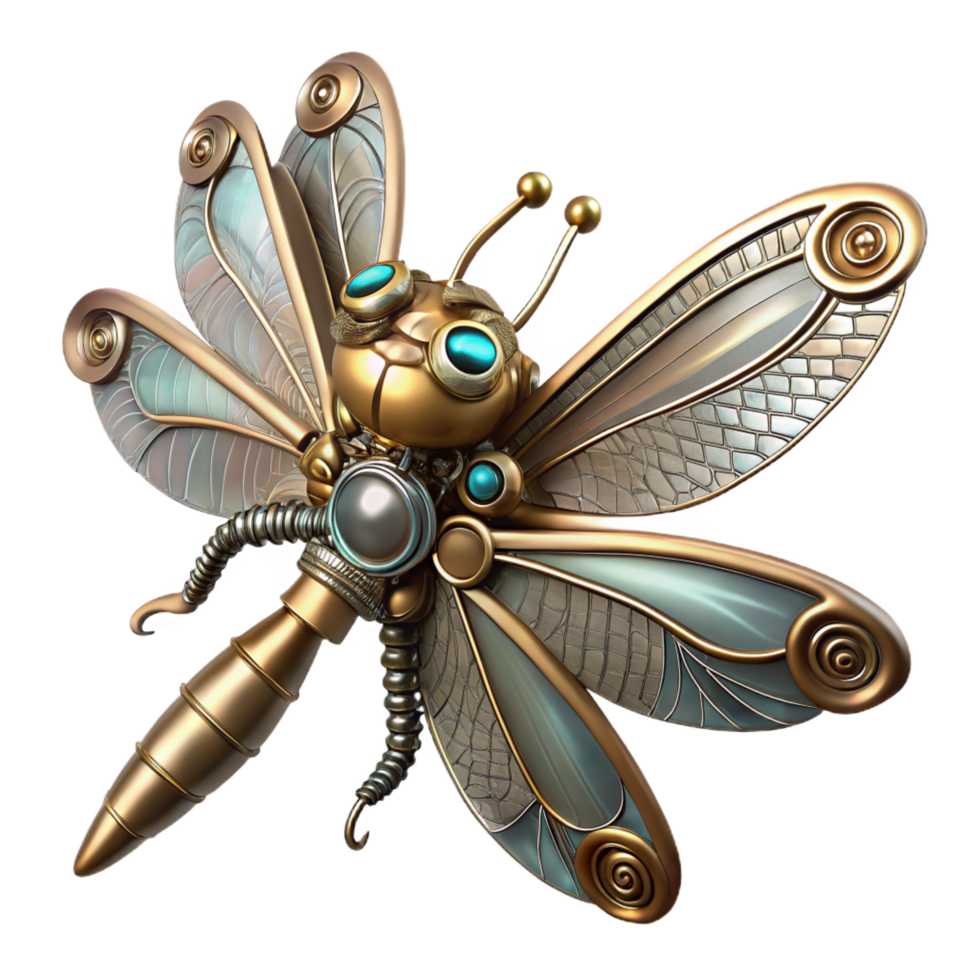extraordinary minimalist Steampunk dragonfly with delicate metal wings and gears professional png