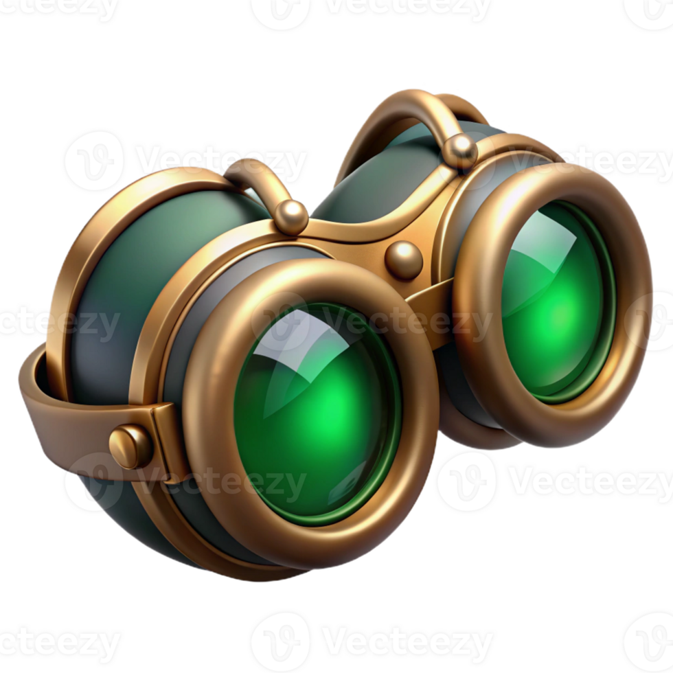 vibrant abstract Steampunk goggles with emerald green lenses and brass accents detailed png