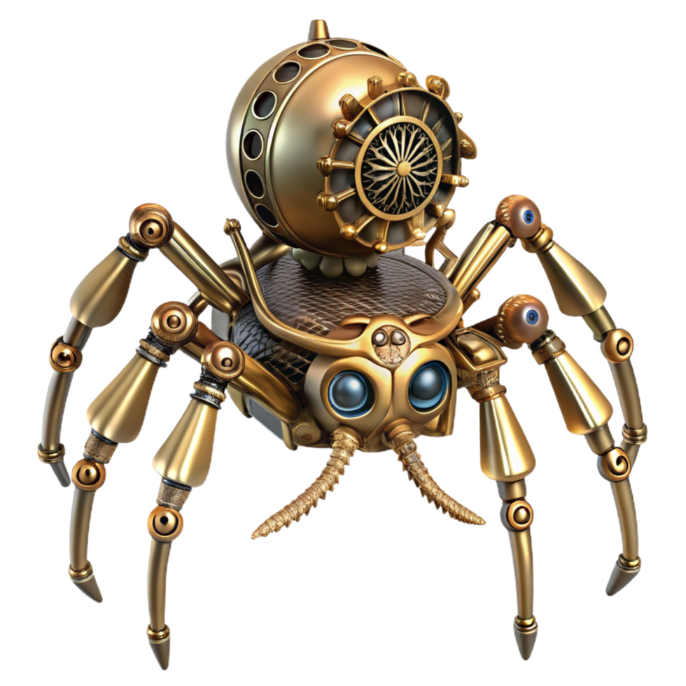 wonderful artistic Steampunk clockwork spider with intricate gears and articulated legs exclusive png