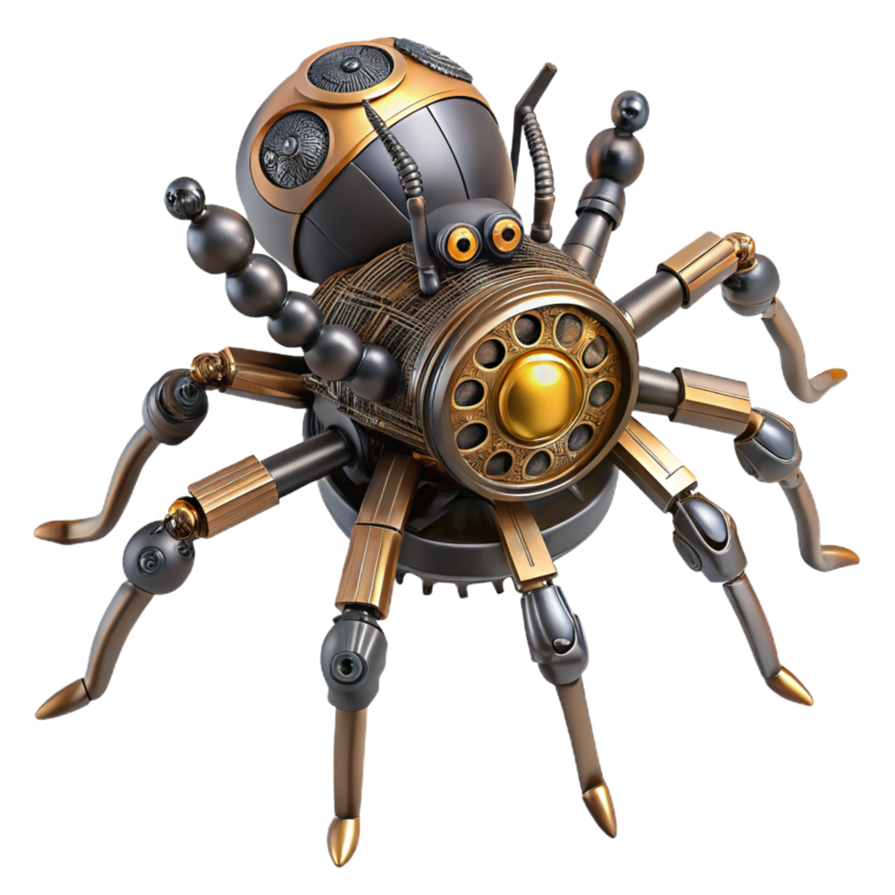 serene abstract Steampunk clockwork spider with intricate gears and articulated legs authentic png