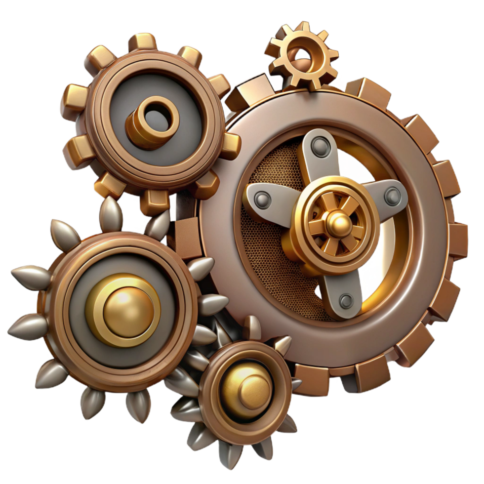 elegant rustic Steampunk gear set with various sizes and intricate designs original png