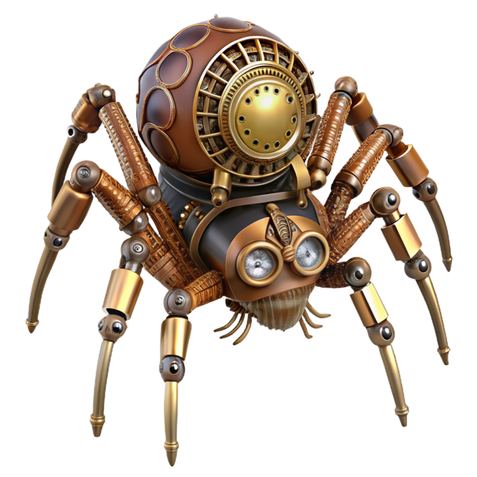impressive creative Steampunk clockwork spider with intricate gears and articulated legs authentic png