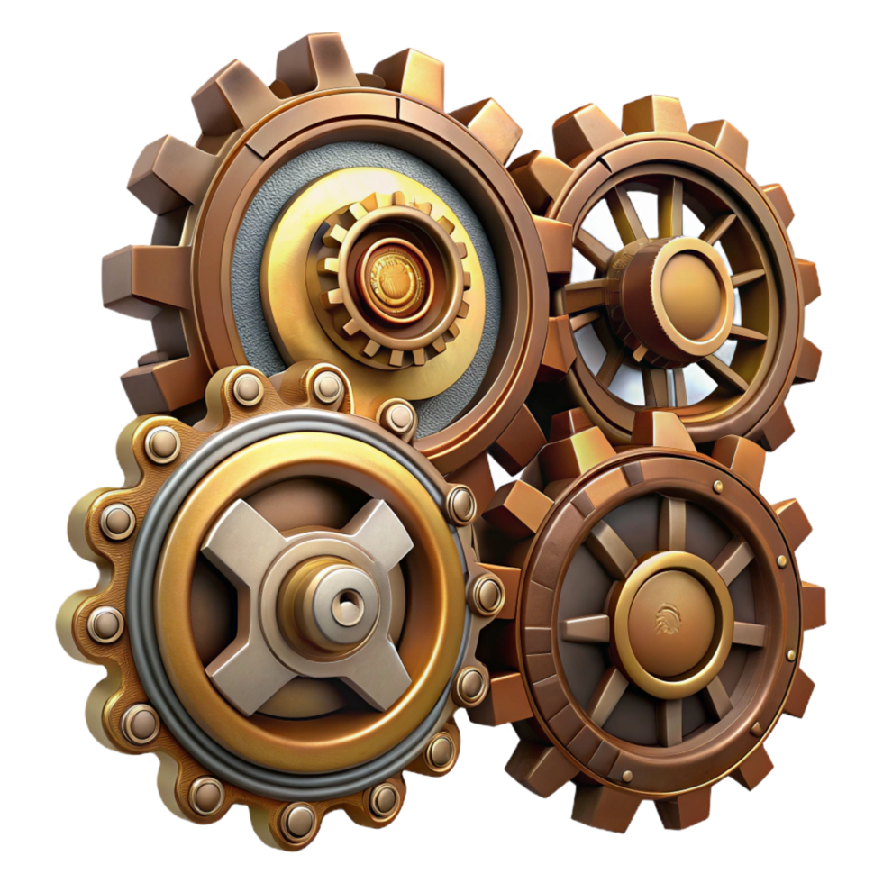 wonderful vintage Steampunk gear set with various sizes and intricate designs genuine png