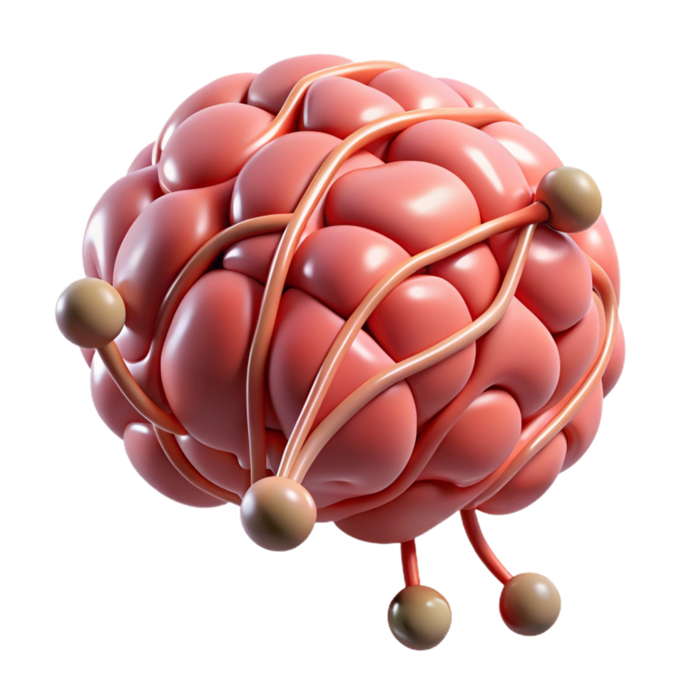 elegant artistic A single, stylized brain with interconnected neural pathways, detailed png