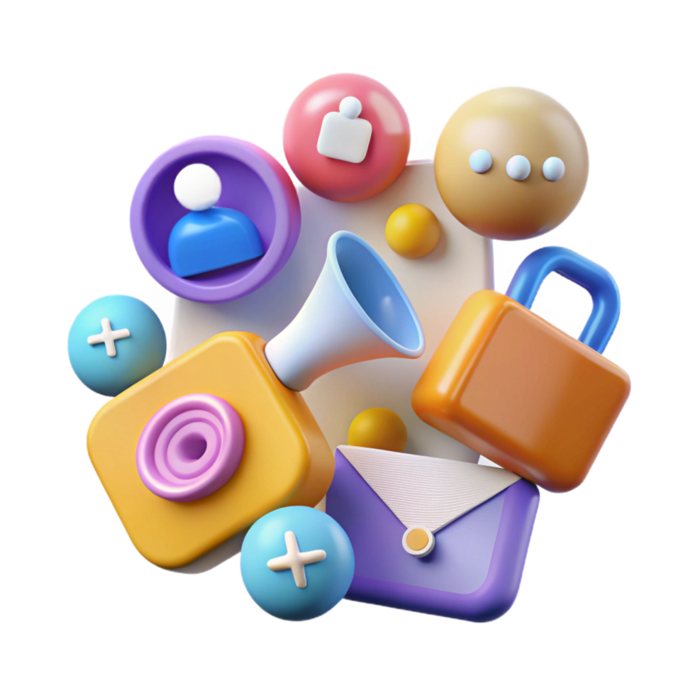 beautiful creative Digital marketing, social media icons 4K png