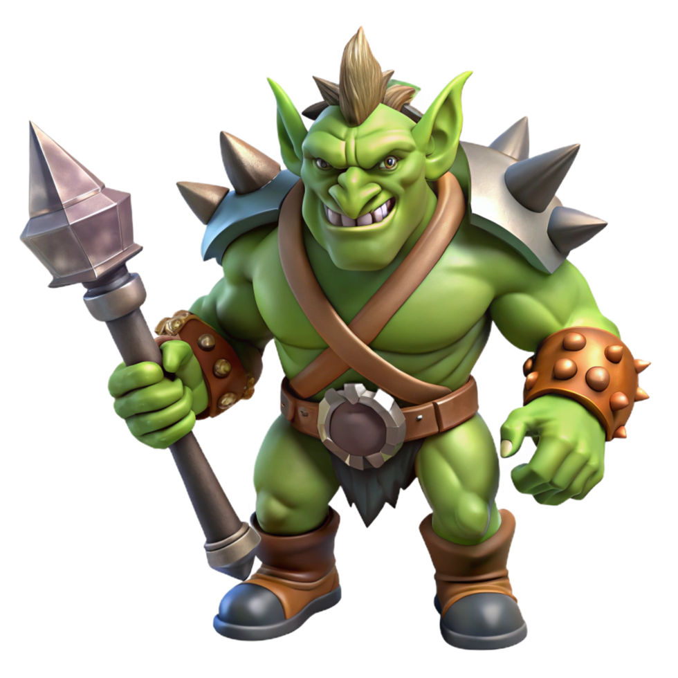 elegant creative A fearsome orc warrior, wielding a spiked club authentic png