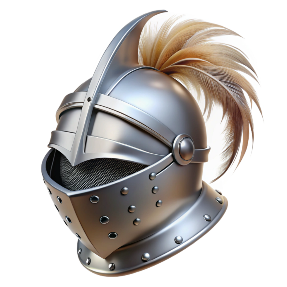 impressive minimalist A knight's helmet, polished steel with a feathered plume high quality png