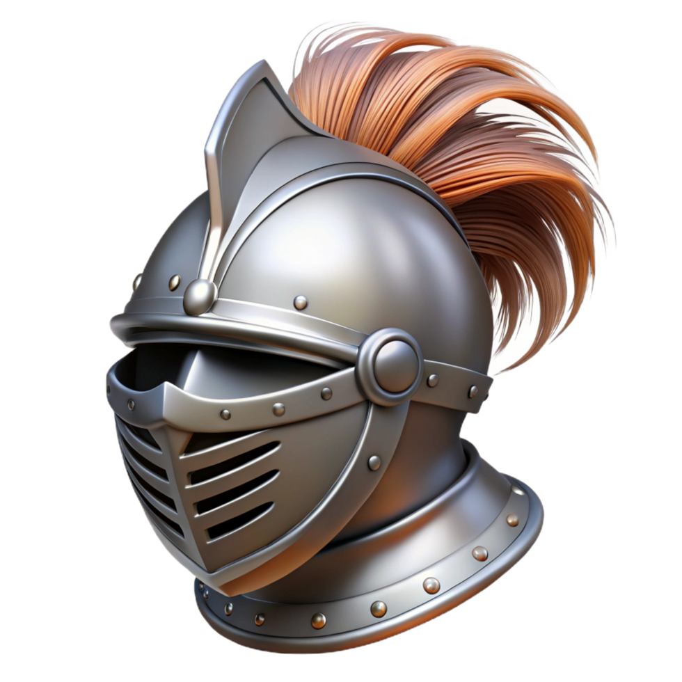 impressive artistic A knight's helmet, polished steel with a feathered plume premium png