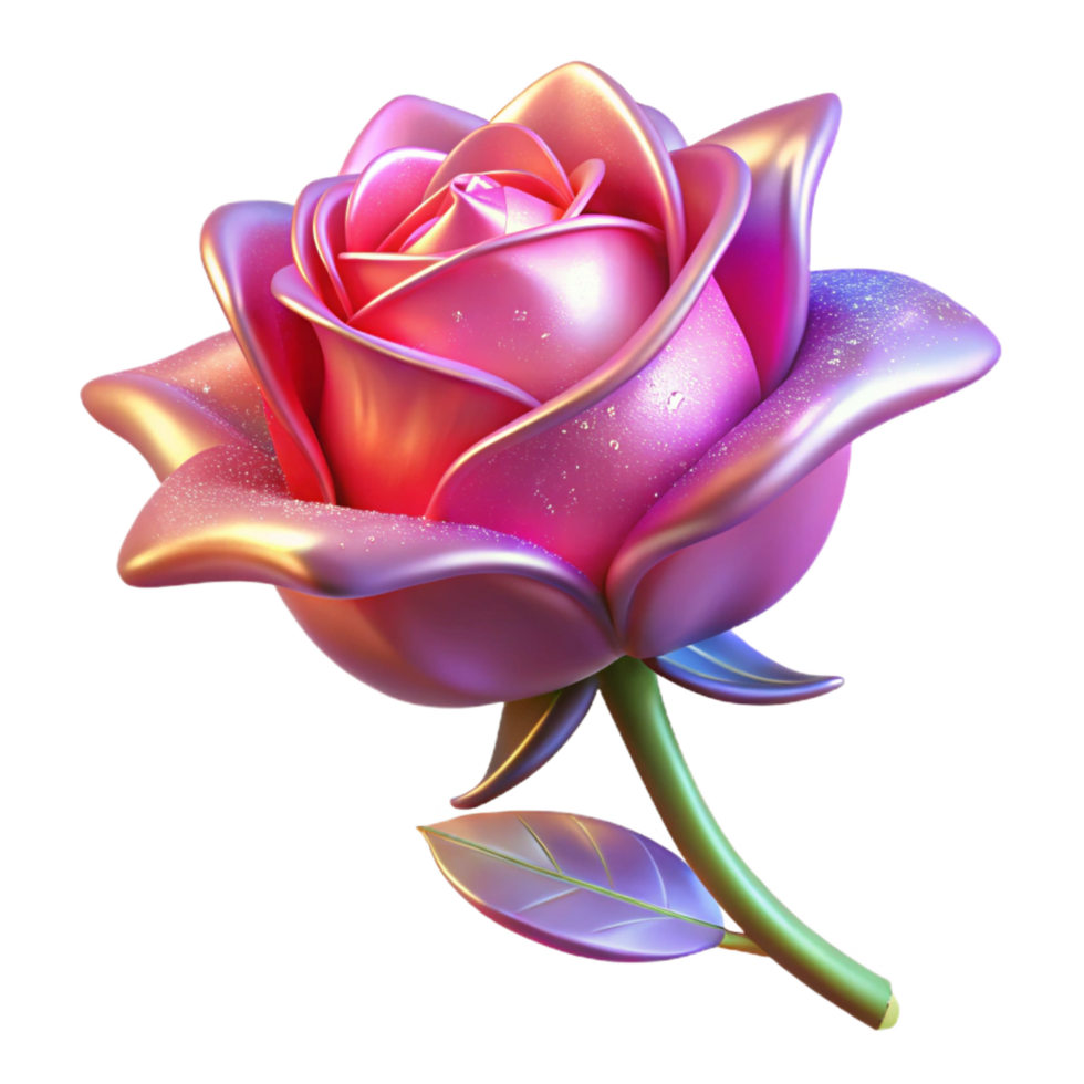 vibrant contemporary A single, enchanted rose, petals shimmering with magic authentic png