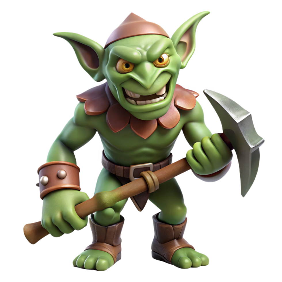 wonderful contemporary A fearsome goblin, wielding a rusty axe detailed png