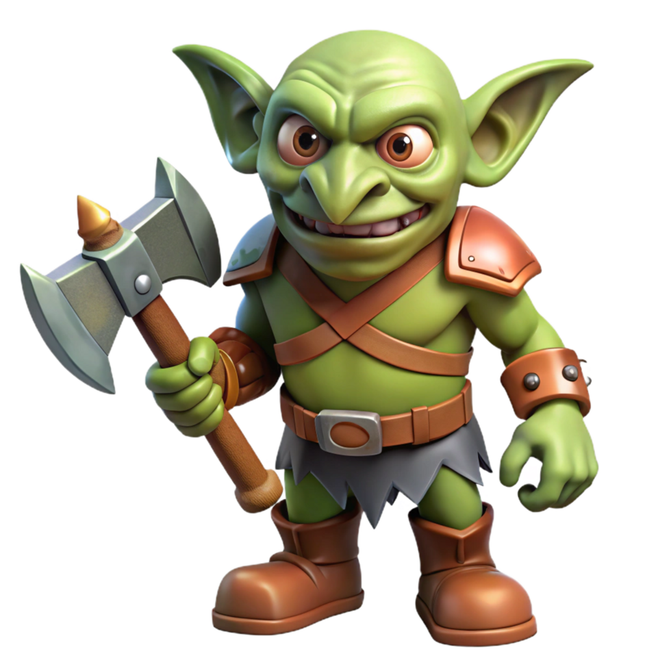 magnificent vintage A fearsome goblin, wielding a rusty axe genuine png