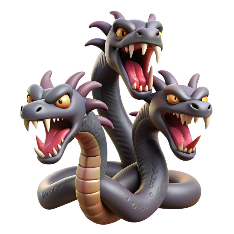 beautiful abstract A fierce hydra, multiple heads hissing 4K png