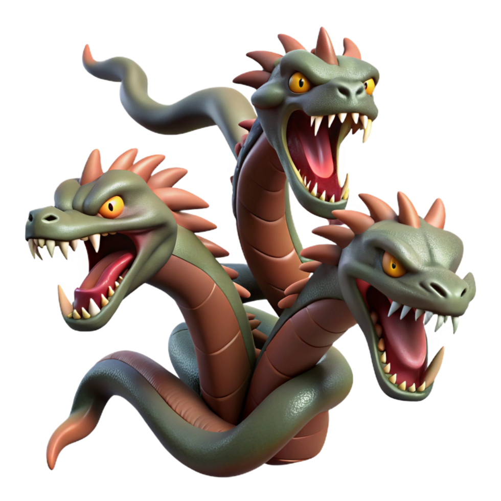 wonderful rustic A fierce hydra, multiple heads hissing authentic png