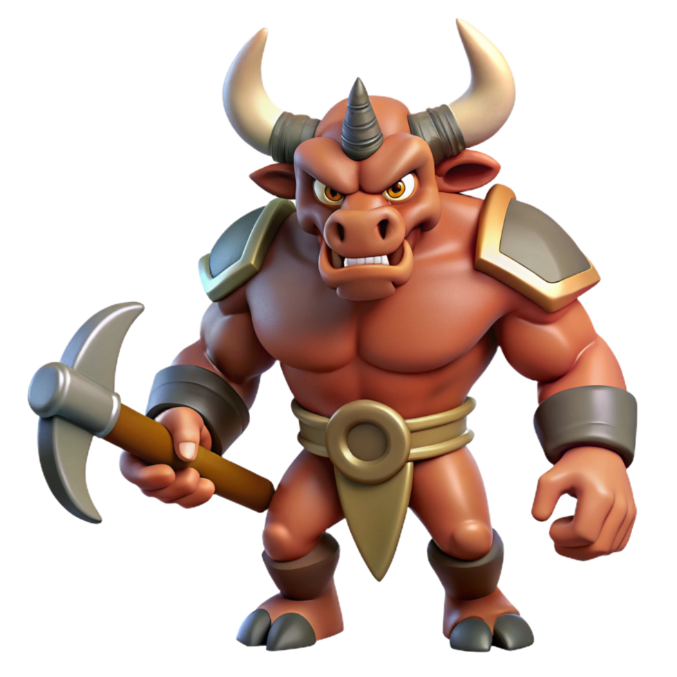 extraordinary rustic A powerful minotaur, wielding a double-headed axe original png