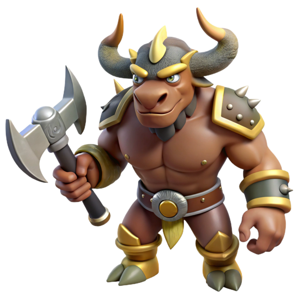 extraordinary contemporary A powerful minotaur, wielding a double-headed axe genuine png