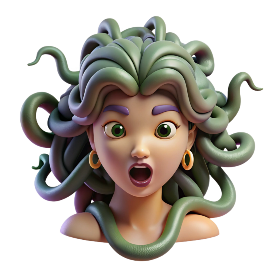 wonderful creative A fierce Medusa, snakes writhing in her hair 4K png