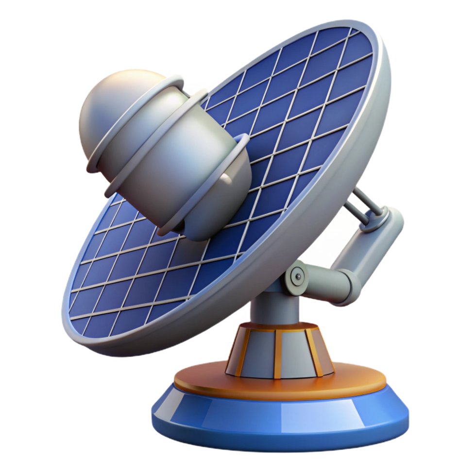 serene creative Advanced satellite dish with rotating antenna and solar panels 4K png