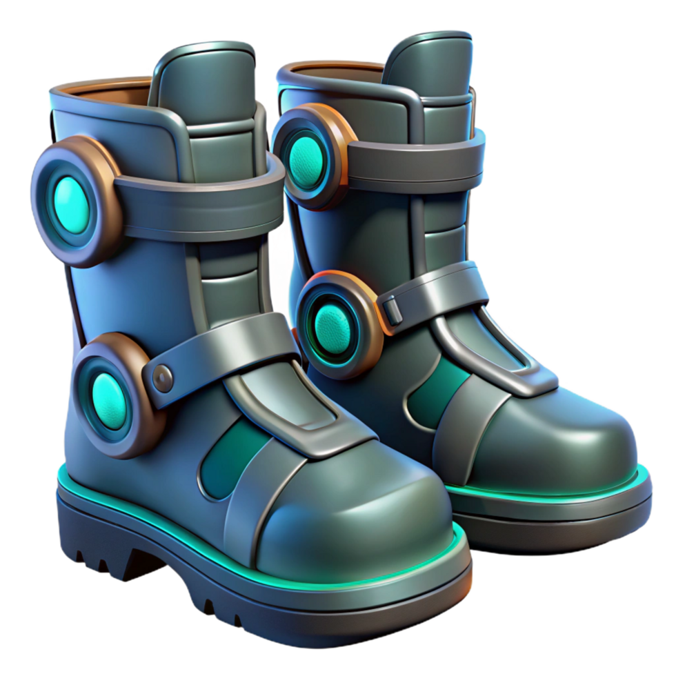magnificent classic Cyberpunk boots with reinforced plating and magnetic soles detailed png