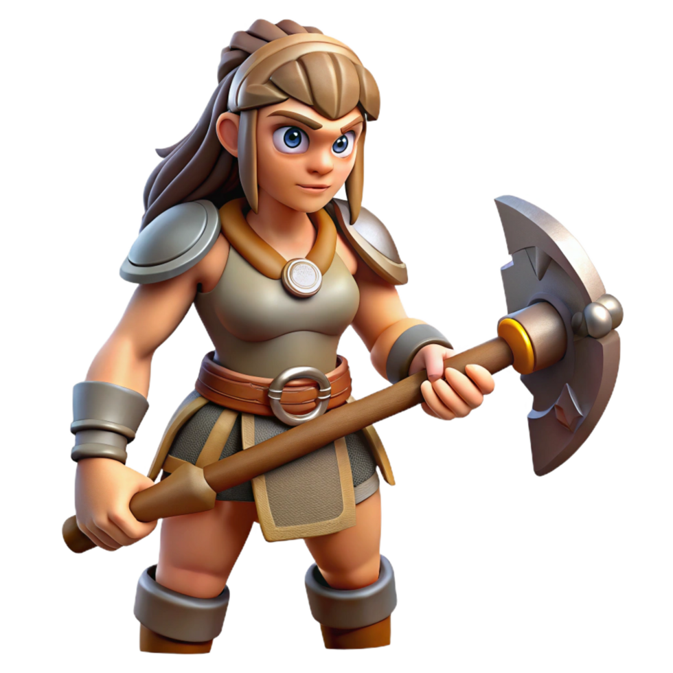 dramatic minimalist A fierce warrior woman, with a battle axe authentic png