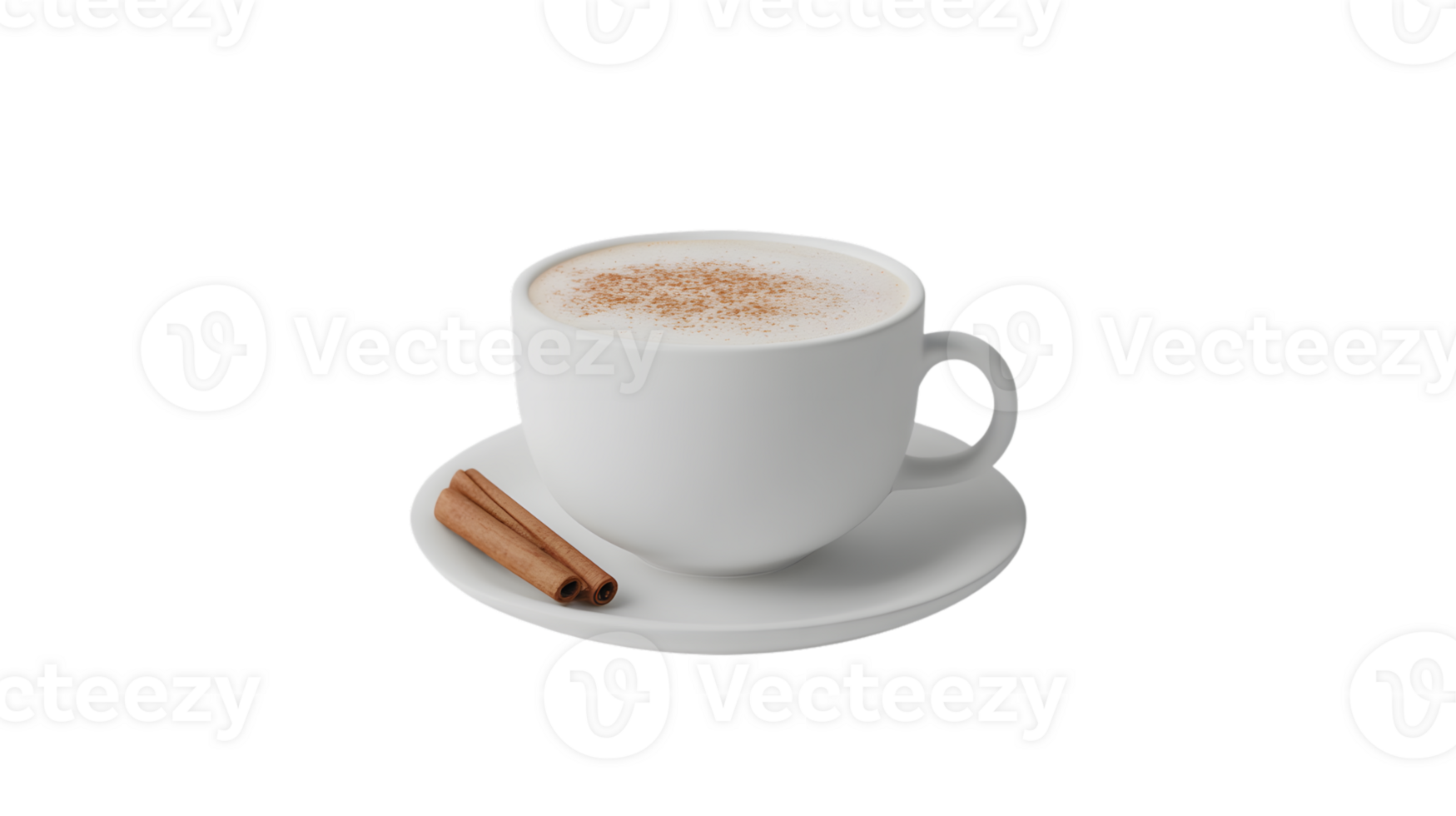 A steaming cup of coffee with cinnamon sprinkled on top accompanied by cinnamon sticks on a sa png