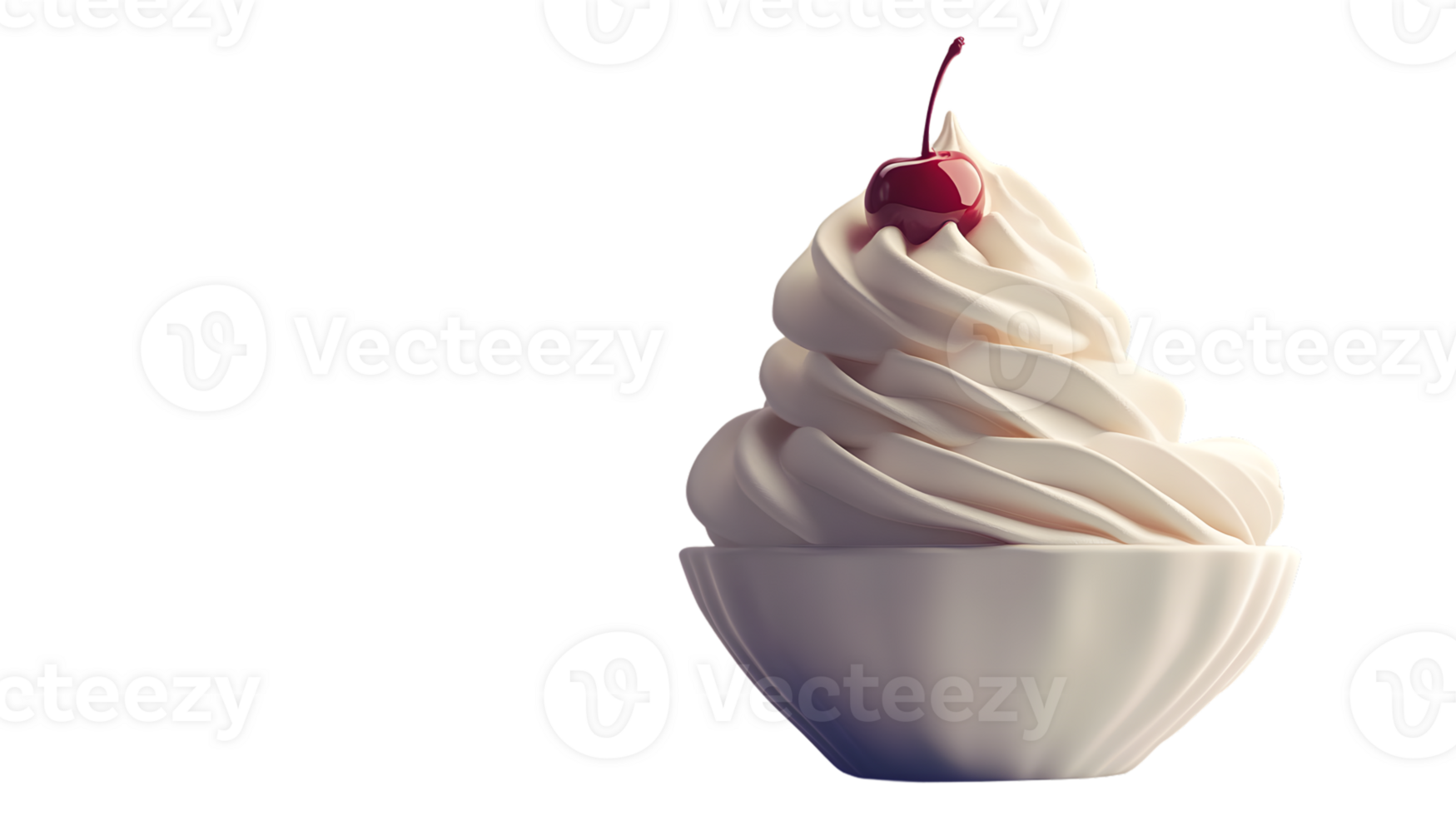 Delicious Soft Serve Ice Cream with Cherry Topping in a Bowl Perfect for Dessert Treats and png