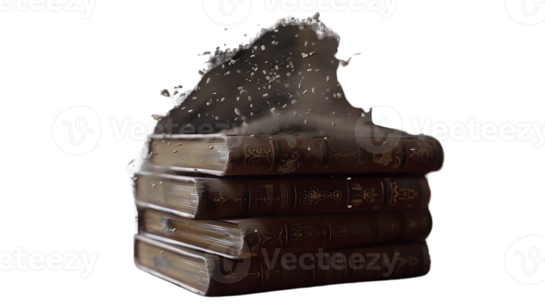 Dusty Antique Books Stack with Floating Particles Vintage Literature Collection Old Bookshelf png