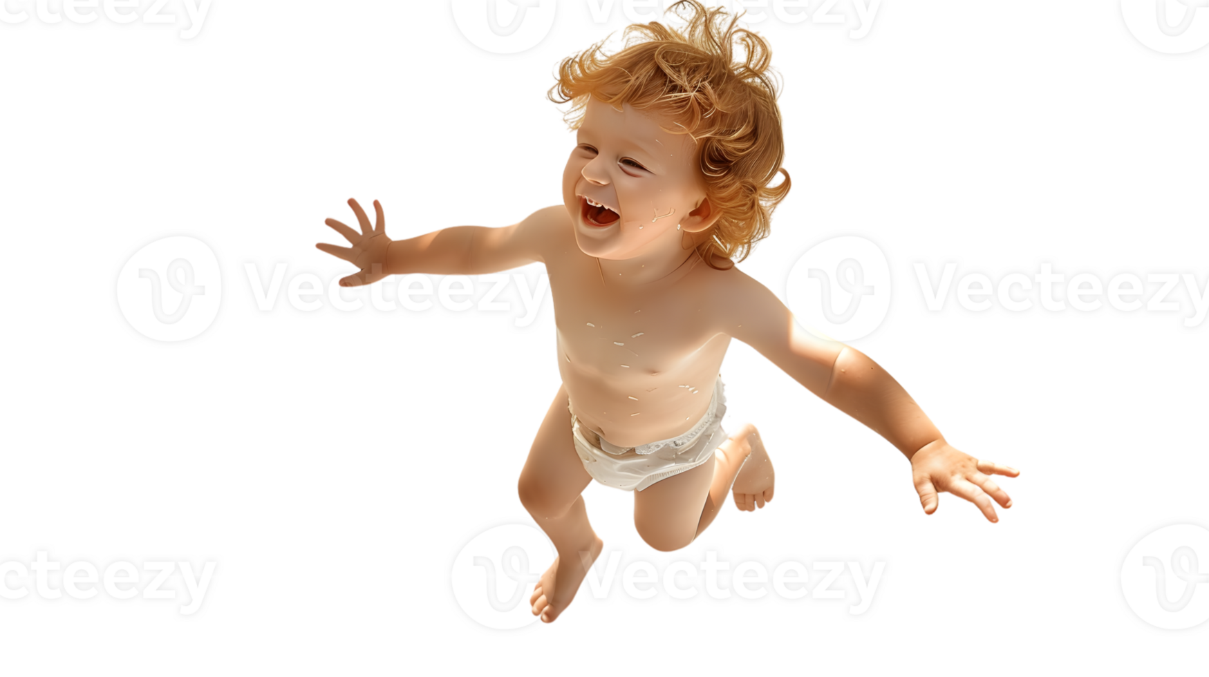 Happy baby joyfully leaping in the air png