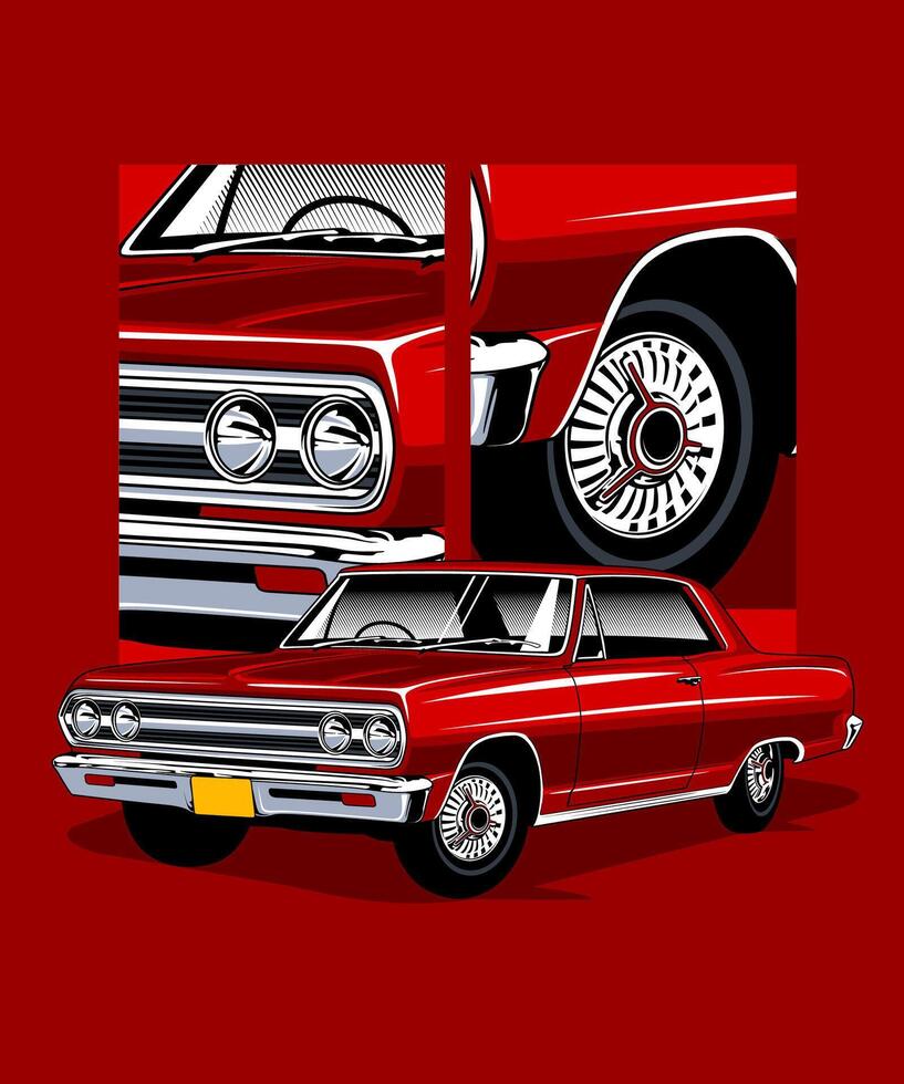 Dark Red Classic Muscle Car Design vector