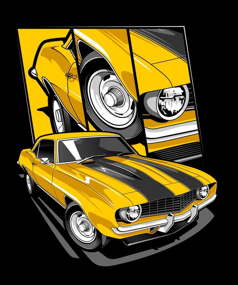 Yellow Classic Muscle Car Design vector