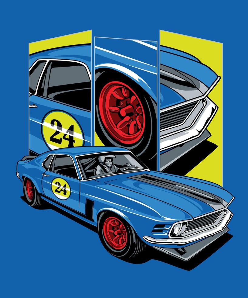 Blue Classic Muscle Car Design vector