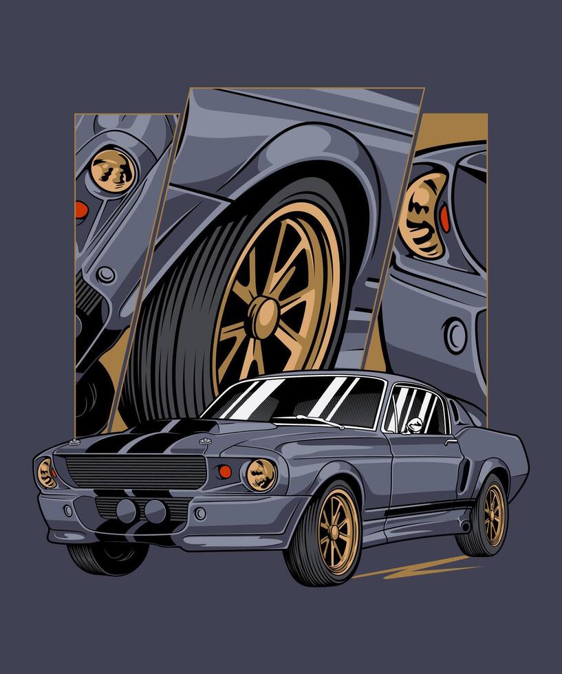 Dark Grey Classic Muscle Car Design vector