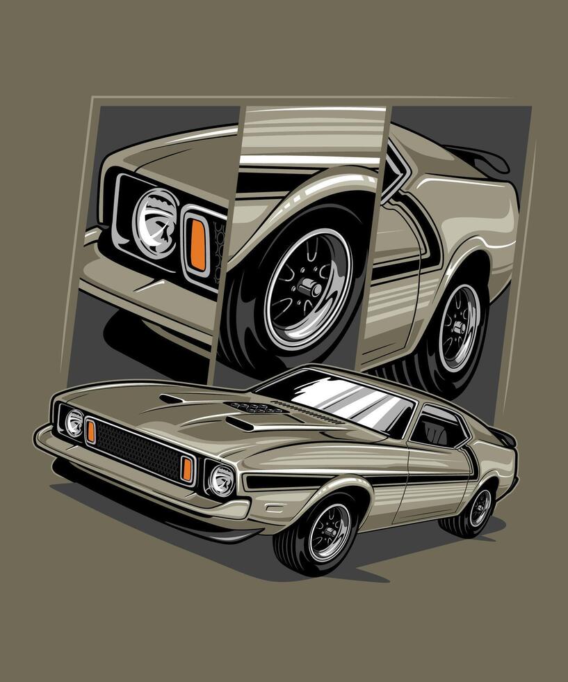 Khaki Classic Muscle Car Design vector