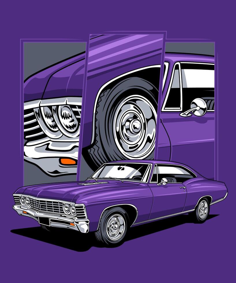 Dark Purple Classic Muscle Car Design vector