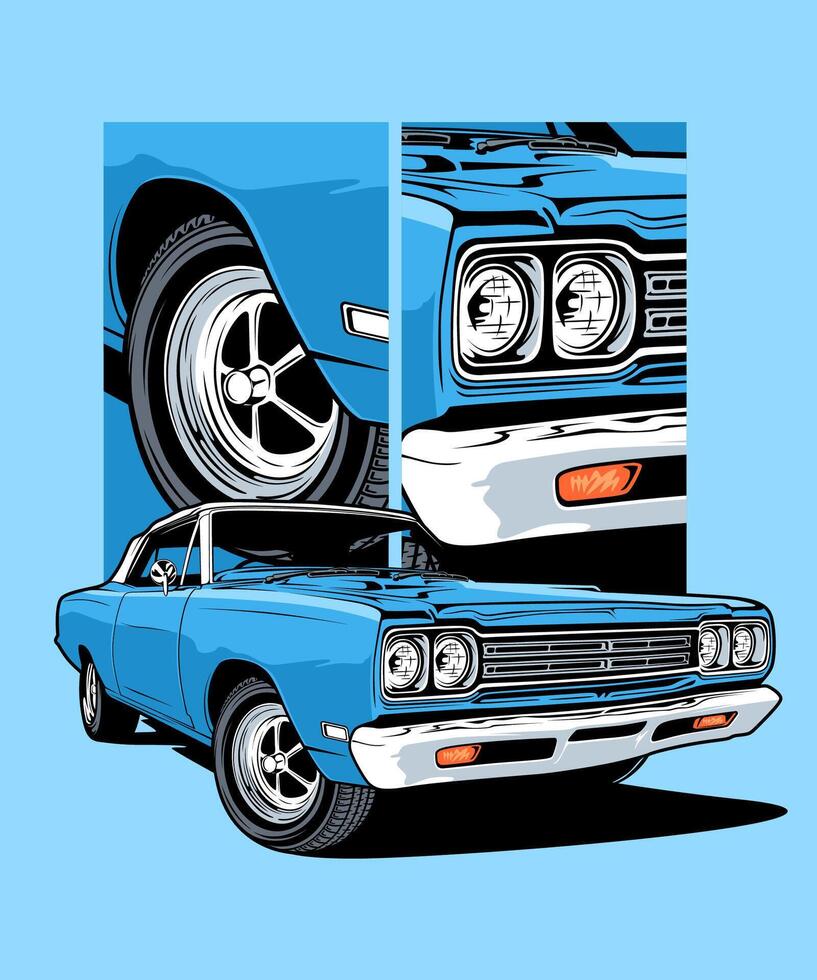 Bright Blue Classic Muscle Car Design vector