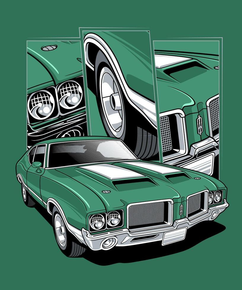 Green Classic Muscle Car Design vector