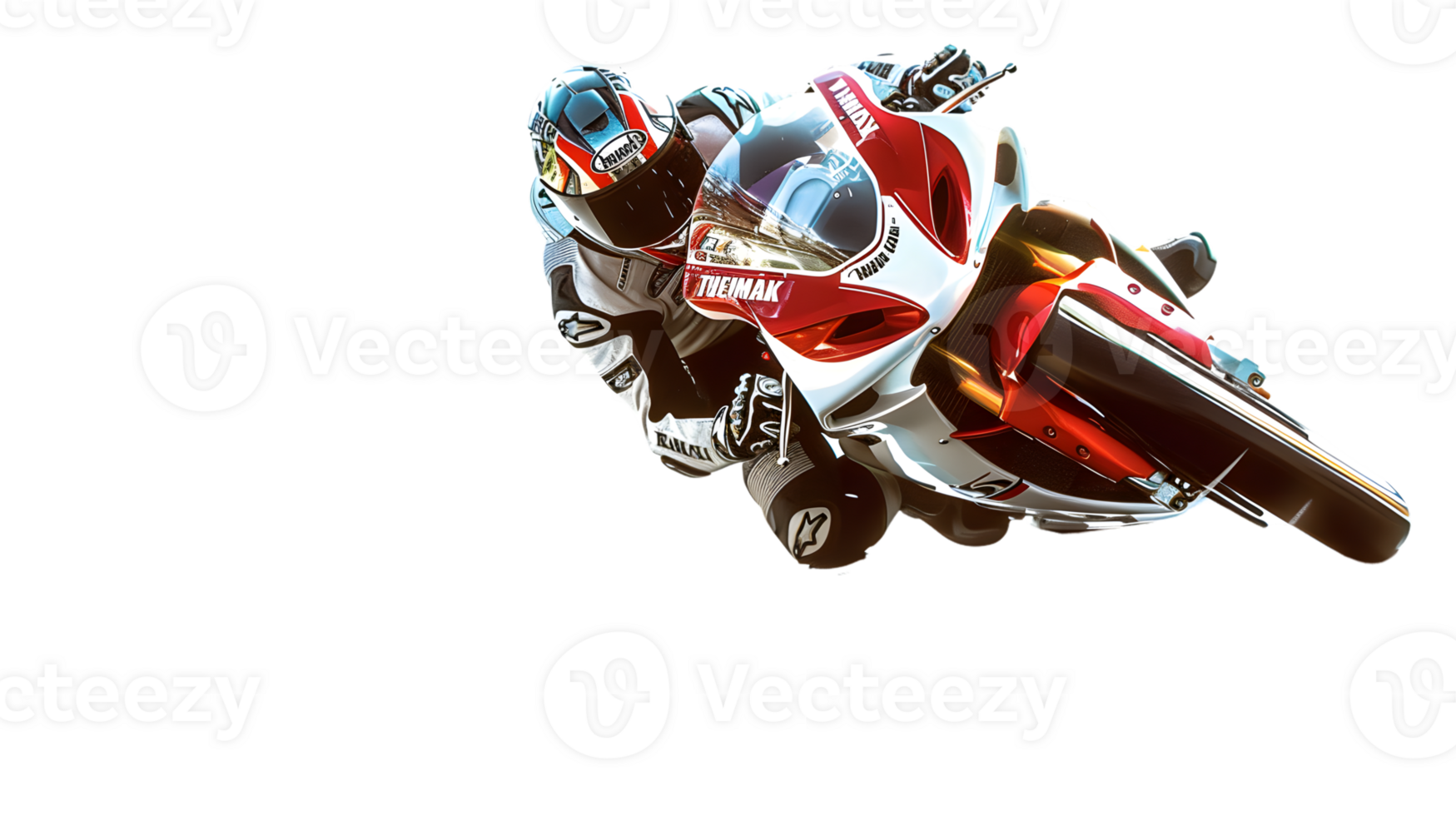 Motorcycle Racer in Action Dynamic Pose with HighSpeed Sports Bike on a Black Background png