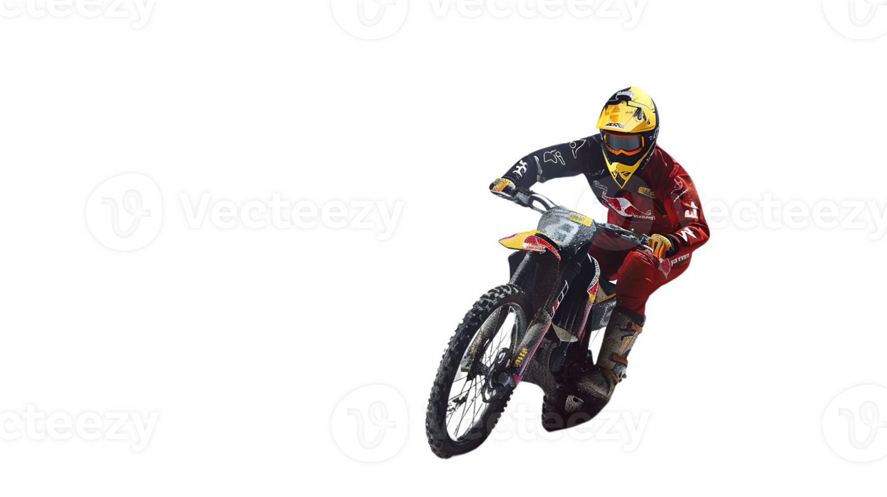 Motorcyclist in Action Dynamic Dirt Bike Rider Performing a Wheelie Against a Black Background png