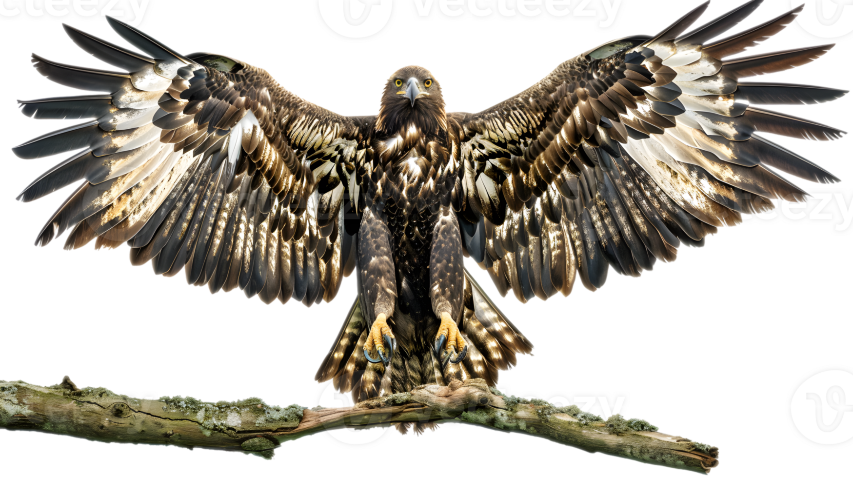 Majestic Eagle with Wings Spread Wide on Branch png
